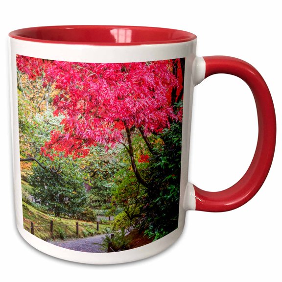3drose, Washington State, Seattle. Autumn Color, Japanese Garden, 11oz Two-tone Red Mug