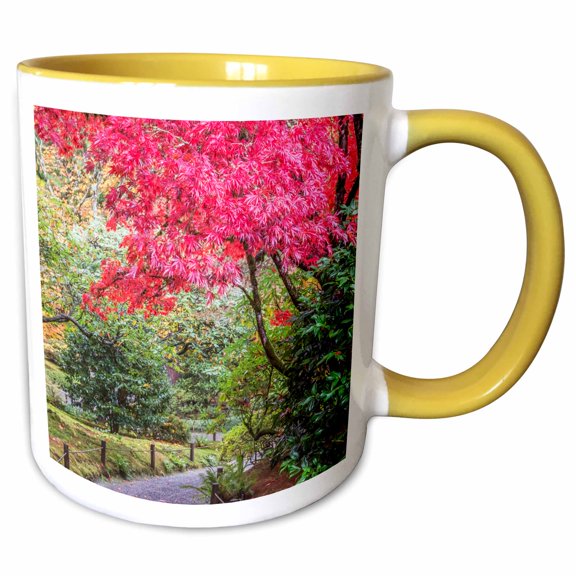3drose, Washington State, Seattle. Autumn Color, Japanese Garden, 11oz Two-tone Yellow Mug