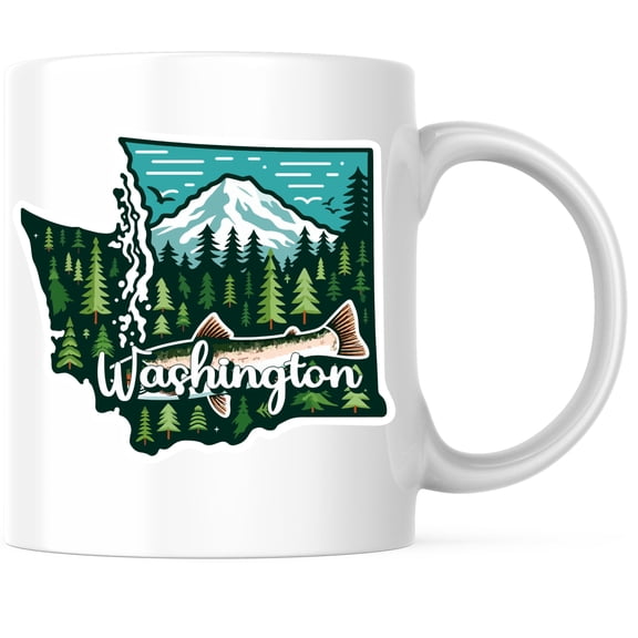 Washington State Shape Coffee Mug - WA State Mug - Choose From 50 States - 11 Ounce Coffee Mug - Design Printed On Both Sides - Glossy Ceramic - Microwave & Dishwasher Safe - BMCM01281