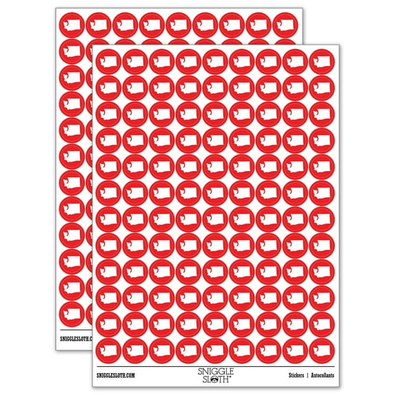 Washington State Silhouette 200+ Round Stickers - Red - Matte Finish - 0.50" Size