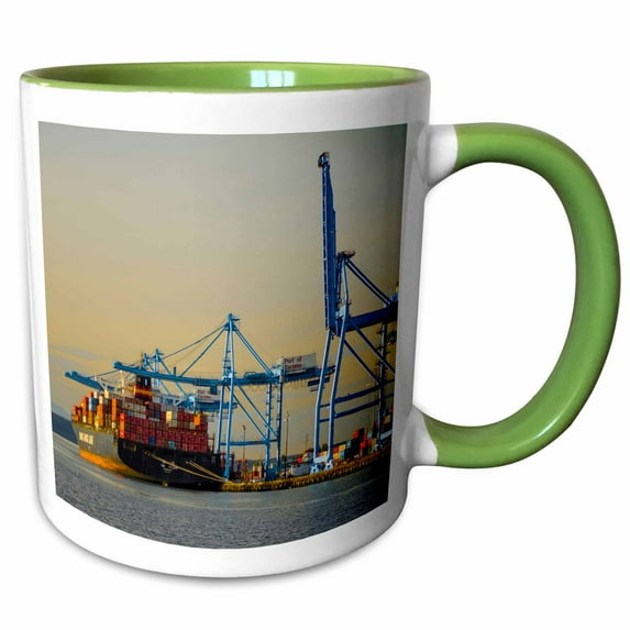 3drose, Washington State, Tacoma. Container Cargo Loading at Port of Tacoma, 11oz Two-tone Green Mug