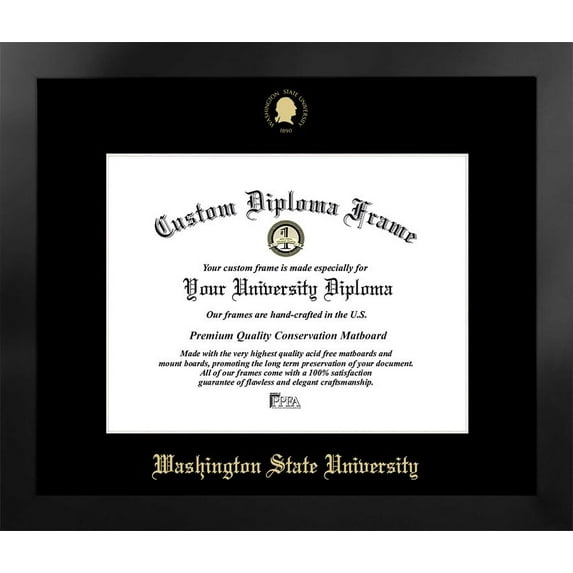 Washington State University 14w x 11h Manhattan Black Single Mat Gold Embossed Diploma Frame with Bonus Campus Images Lithograph (value savings at $59)