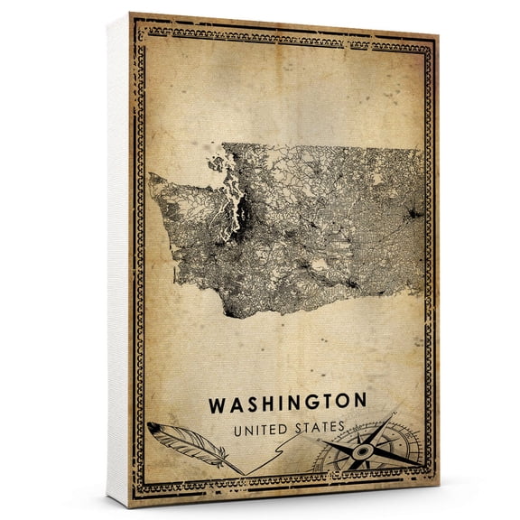 Washington State Vintage Map Prints Canvas, Washington State United States road Map Art Canvas, Canvas,