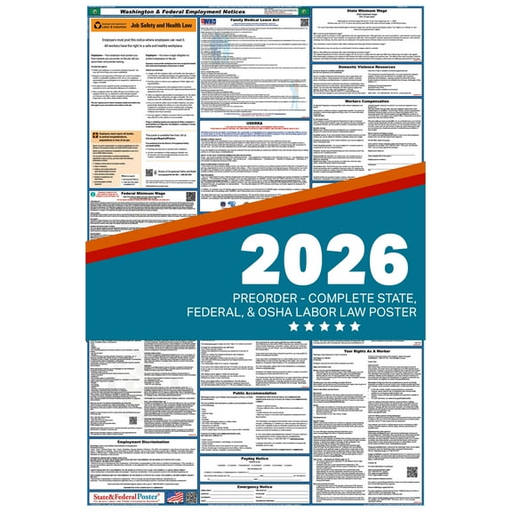 Washington and Federal Labor Law Poster 2025 , All In One | English-Paper