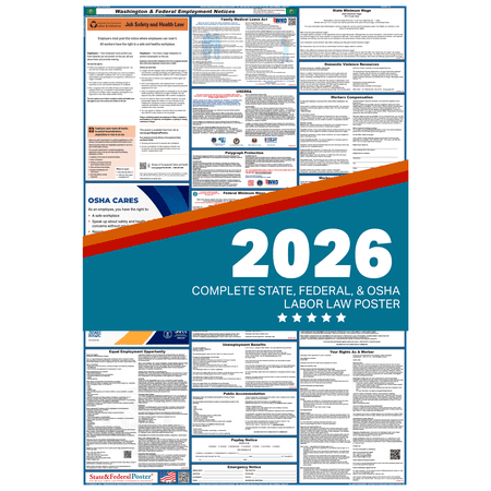 Washington and Federal Labor Law Poster 2025 , All In One | English-Paper