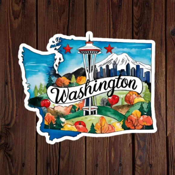Washington Sticker American Flag State Outline Novelty Laptop Sticker Phone Decal Water Bottle Stickers Car Decals