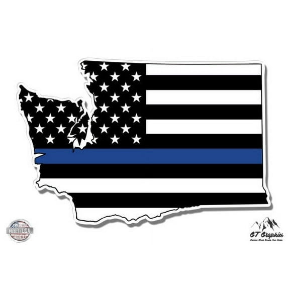 Washington Thin Blue Line Support Police - 5" Vinyl Sticker - For Car Laptop I-Pad - Waterproof Decal