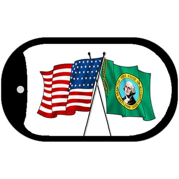 Washington / USA Crossed Flags Novelty Metal Dog Tag Necklace DT-11507 2" x 1" Dog Tag (DT)