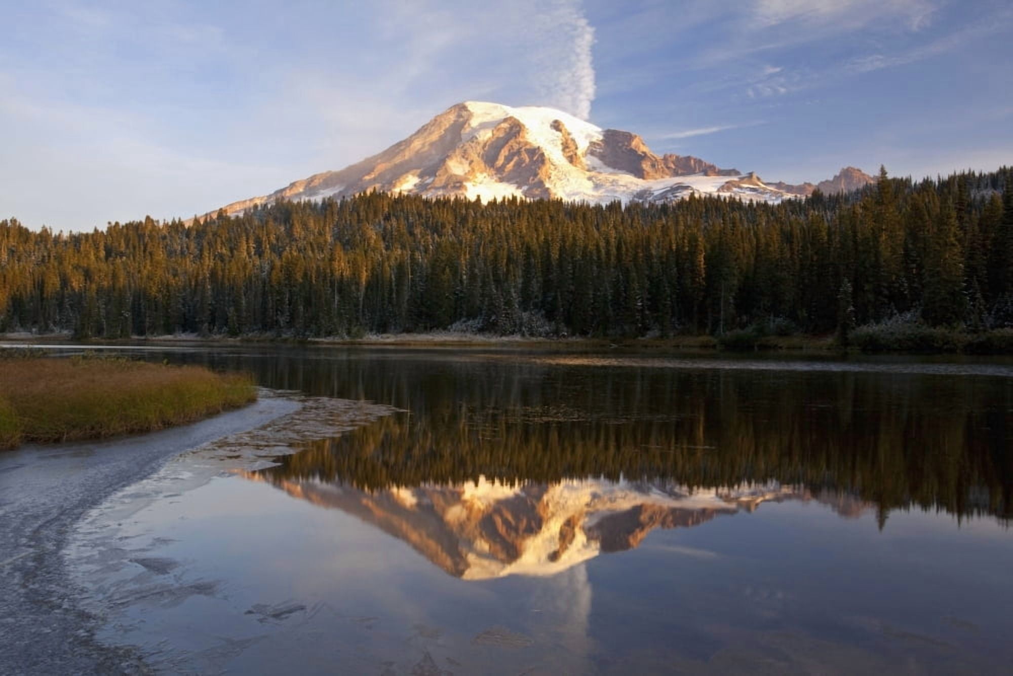 Washington United States Of America Reflection Of Mount Rainier In A Lake With Ice On The Surface In Mt Rainier National Park Canvas Art - Craig Tuttle  Design Pics (38 x 24)