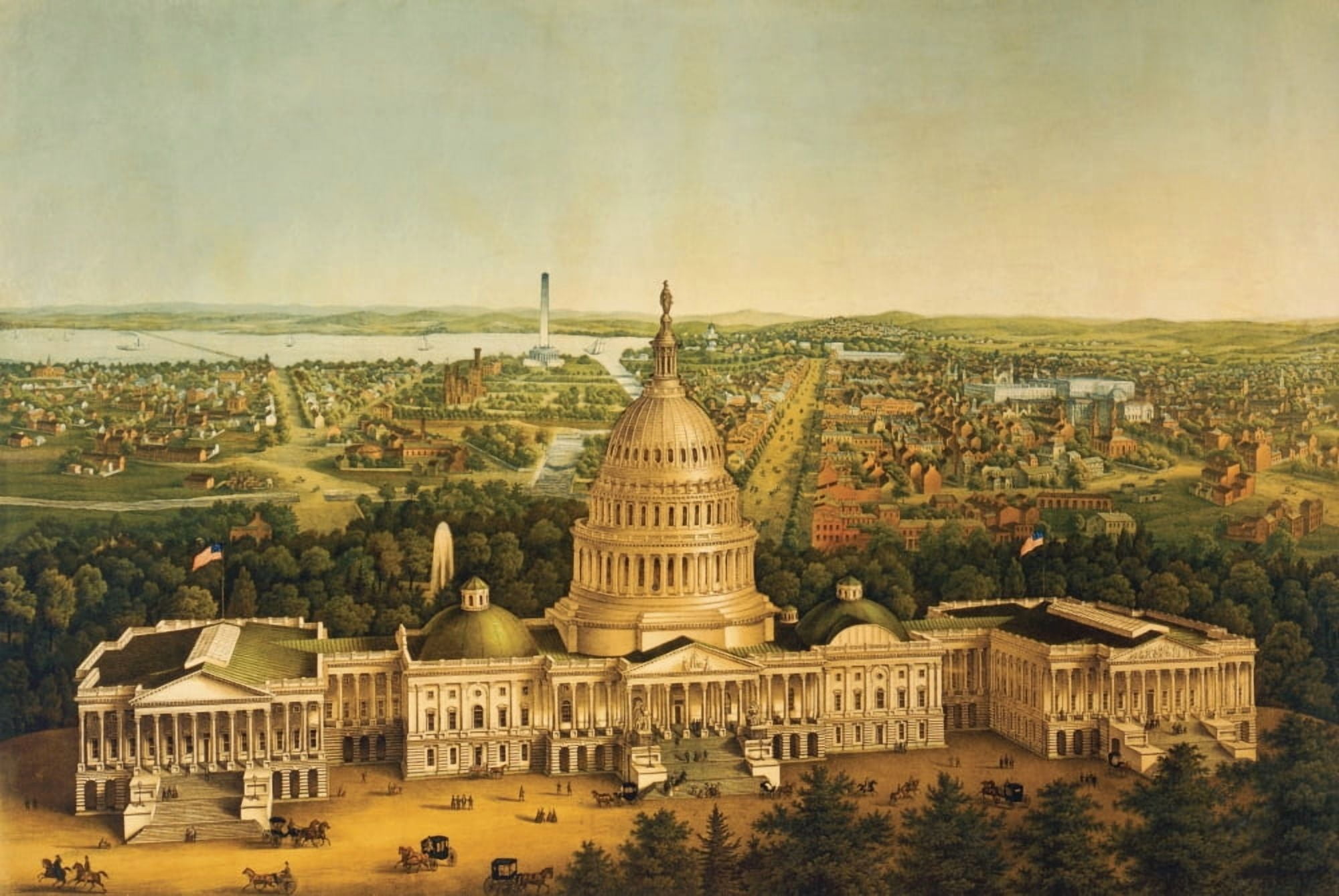 Washington United States Of America View Of The City Circa 1868 With US Capitol Foreground From A 19Th Century Print By E Sache And Company Of Baltimore Canvas Art - Ken Welsh Design Pics (34 x 24)