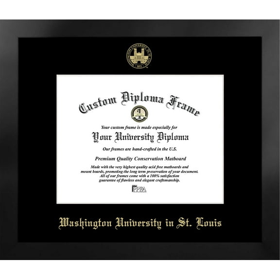 Washington University in St. Louis 11w x 8.5h Manhattan Black Single Mat Gold Embossed Diploma Frame with Bonus Campus Images Lithograph (value savings at $59)