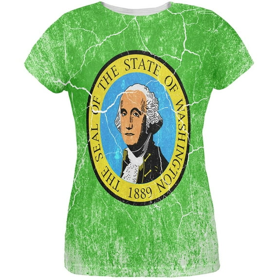 Washington Vintage Distressed State Flag All Over Womens T Shirt Multi LG