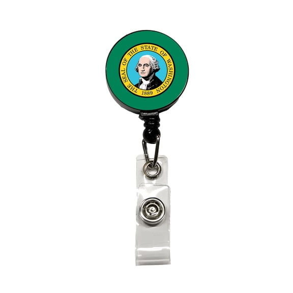 Washington WA State Flag Retractable Reel ID Badge Key Card Name Tag Holder with Clip