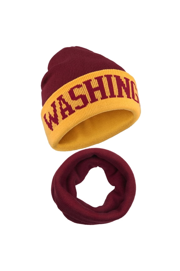 Washington Winter Knit Hat & Scarf Set – Thick Football Style Beanie & Neck Warmer Combo, Unisex Cold-Weather Accessories