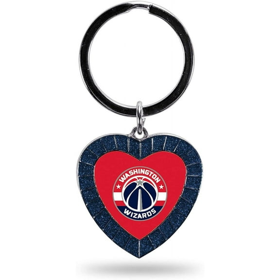 Washington Wizards Metal Keychain Rhinestone Colored Heart Shape