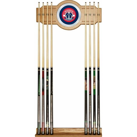 Washington Wizards NBA Stained Wood Cue Rack with Mirror - Red, Navy Blue, Silver, White