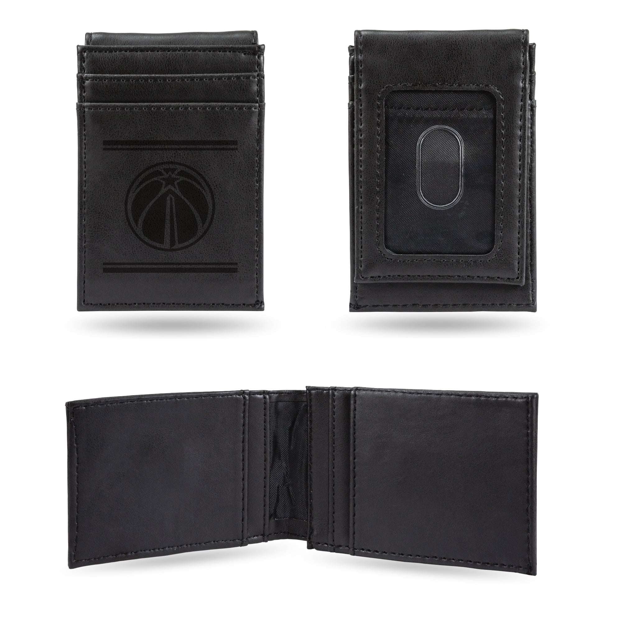 Washington Wizards Premium Black Leather Wallet, Front Pocket Magnetic Money Clip, Laser Engraved, Vegan