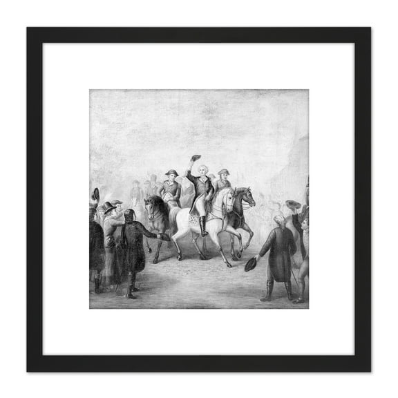 Washington's Triumphal Entry Into New York Painting 8X8 Inch Square Wooden Framed Wall Art Print Picture with Mount