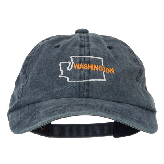 Washington with Map Outline Embroidered Washed Cotton Twill Cap - Navy OSFM