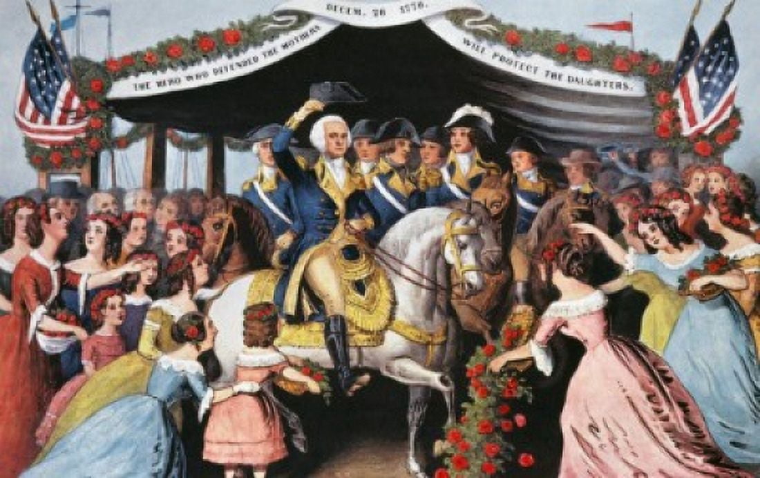Washingtons Reception on the Bridge at Trenton Currier & Ives (1834-1907 American) Canvas Art - Currier & Ives (18 x 24)