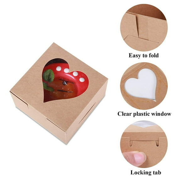 Washranp 10Pcs Individual Cupcake Box with Heart Shaped Window,Food Grade Mini Bakery Boxes Container for Cupcakes Chocolate Strawberries