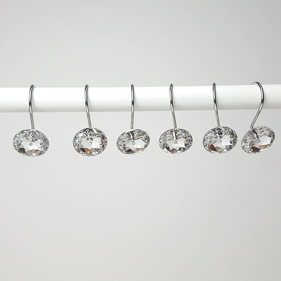 Washranp 12Pcs Shower Curtain Hooks Rings,Stainless Steel Rust Resistant Rhinestones Curtain Hanger for Shower Curtains Clothing