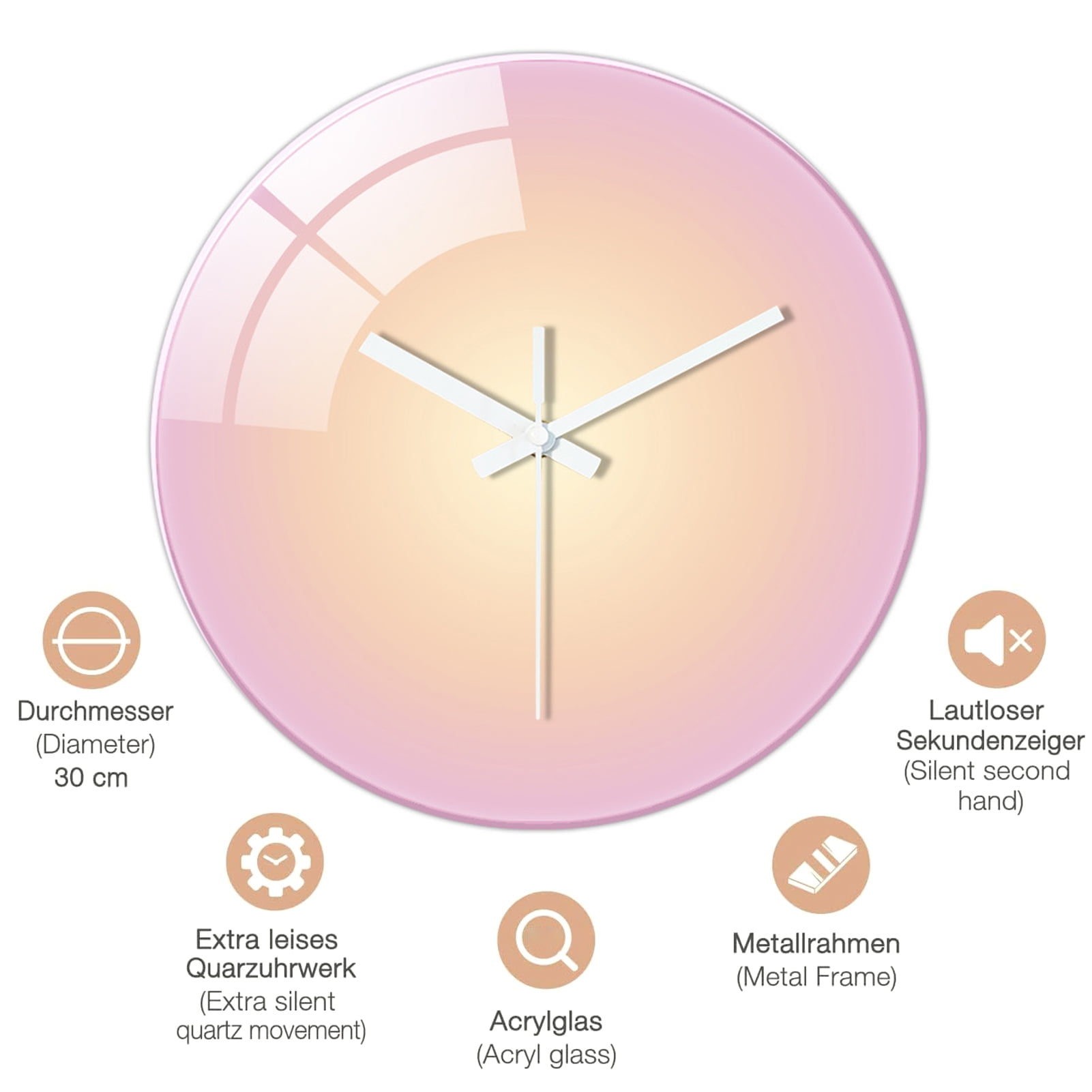 Washranp 12inch Wall Clock,Tempered Glass Precise Time Quartz Clock ...