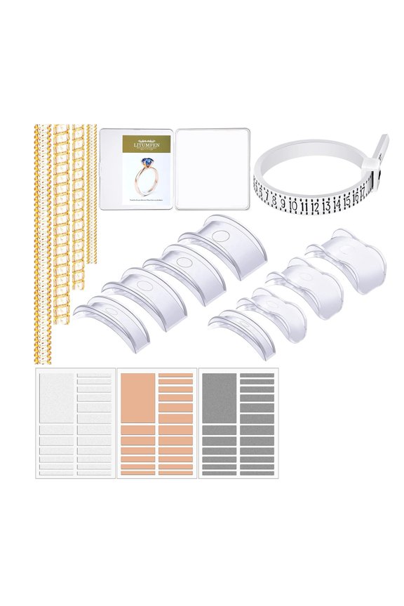 17Pcs Ring Size Adjusters Set for Loose Rings,Invisible Ring Size Reducer Spacer Ring Resizer Plug-in Silicone Spirals Tightener  for Women and Men with Polishing Cloth