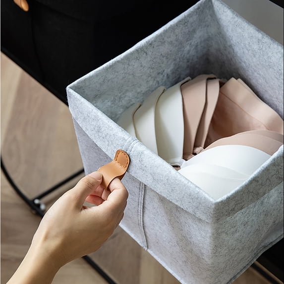 Washranp 1Pcs Storage Basket, Large Capacity Anti-deform Felt Leather Handle Organizer Basket for Home