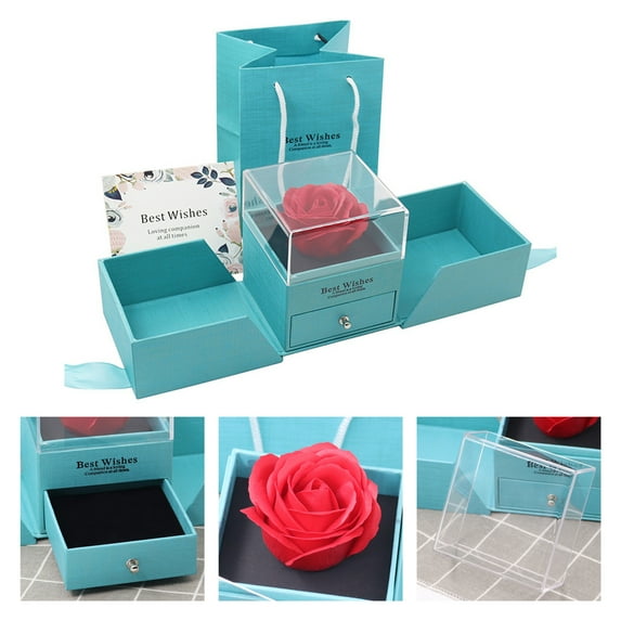 Washranp 1Set Rose Ring Double Layer Gift Box,Plastic Anti-fading Drawer Type Rose Jewelry Box Valentines Day Gift