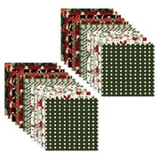 Washranp 24 Sheets Merry Christmas Pattern Scrapbook Paper,12*12inch Double-Sided Red Green Textured Xmas Floral Craft Paper Folded Flat for DIY Card Making Scrapbook Photo Decor