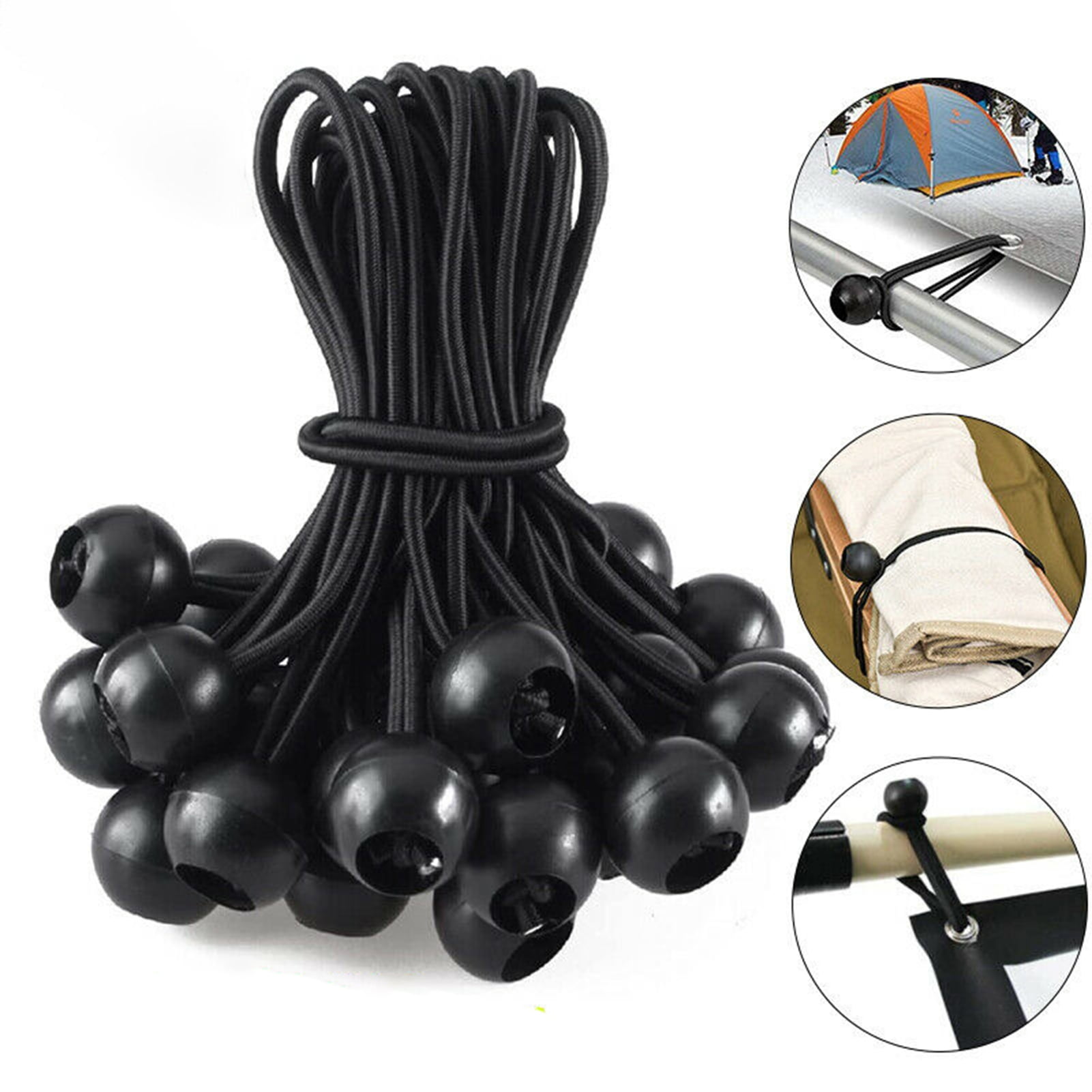 50 PCS 10" Tarp Bungee Cords With Balls - Heavy Duty Tie Downs For Camping, Canopy, Shelter