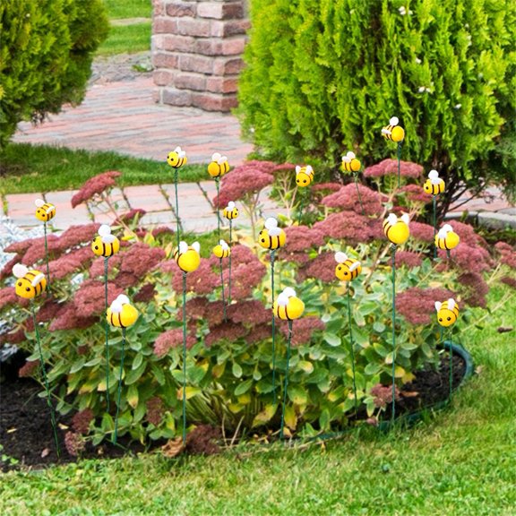 Washranp 5Pcs Bee Stake,Simulation DIY Wool Bee for Home Garden Decoration