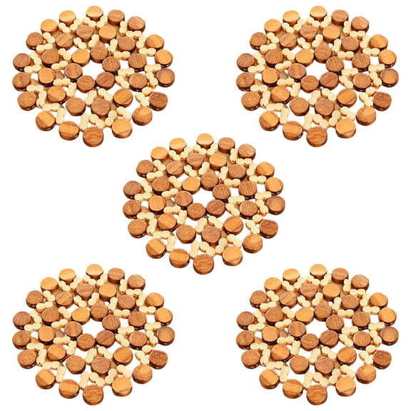 Washranp 5Pcs Hot Dishes Bamboo Trivets,Heat Resistant Kitchen Hot Pads for Placing Hot Pots Pans Teapots