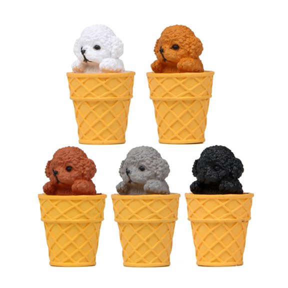 Washranp 5Pcs Ice Cream Teddy Dog Figurines,Non-Fadin DIY Mini Animal Model Toys Figure Doll Decoration