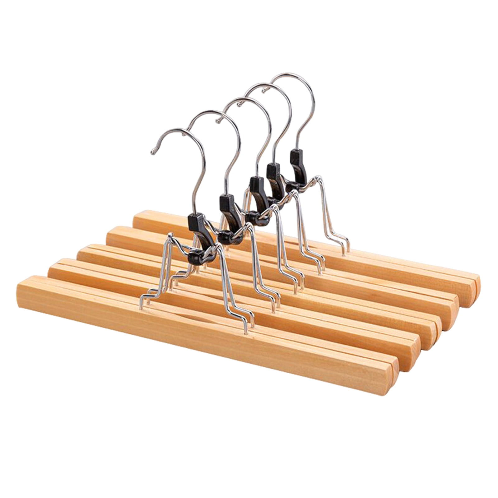 Washranp 5Pcs Wooden Pants Hangers,Solid Wood Hanger Non Slip Skirt