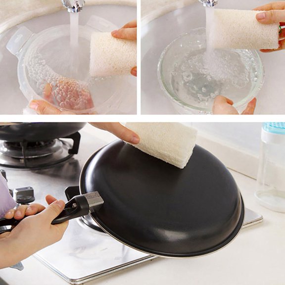 Washranp  6Pcs Natural Loofah Exfoliating Shower Sponge Handmade Anti-oil Sponge Scrubber for Kitchen