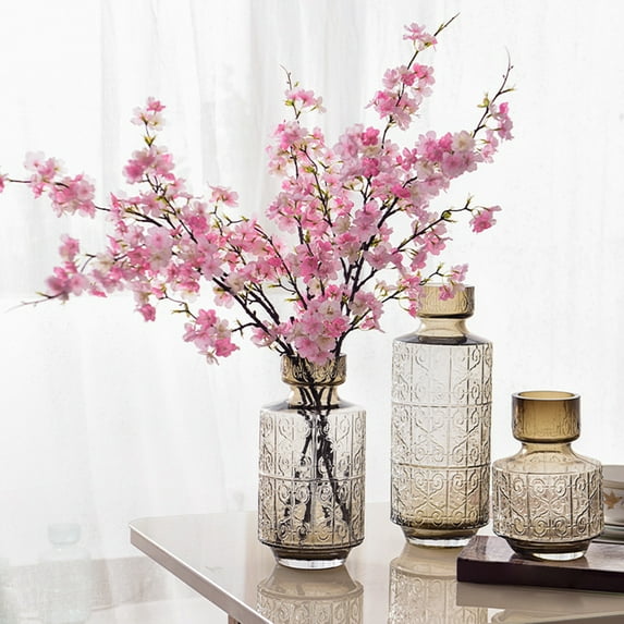 Washranp Artificial Cherry Silk Flower,Non-fading Realistic Faux Sakura Branch for Wedding Home Decoration 4Forks
