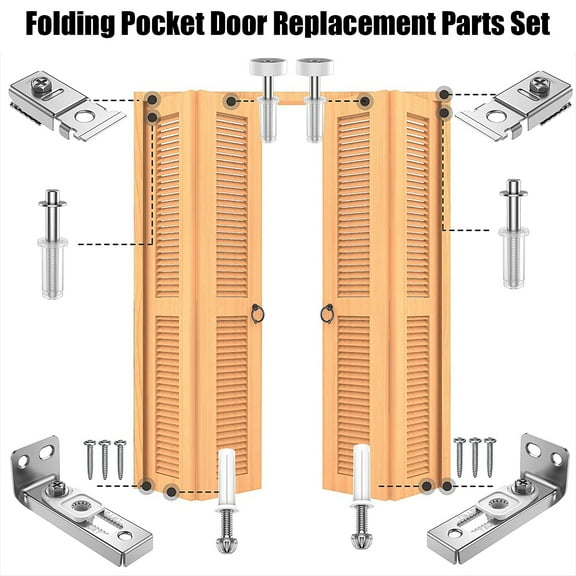 Washranp Bifold Door Hardware Repair Kit,Stainless Steel Bifold Spring Closet Doors Hinges Spring Replacement Parts Include Top and Bottom Bracket Pivot Guides Wheel for Home Supply