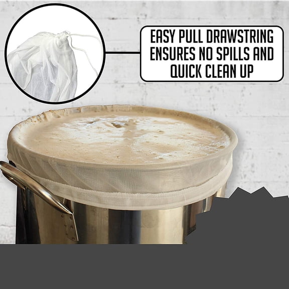 Washranp Brew Fine Mesh Bag,Reusable Large Capacity Drawstring White Straining Bag for Home Brewing Hops Grains Wine Beer Making