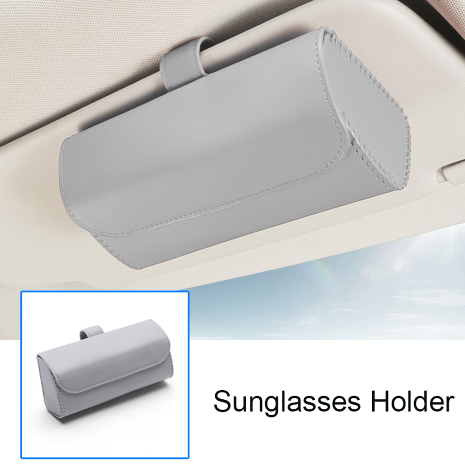 Magnetic Sunglasses Holder For Car Visor - 2 Pack Leather Clip With Hidden Magnetic Closure (Beige) - View #6