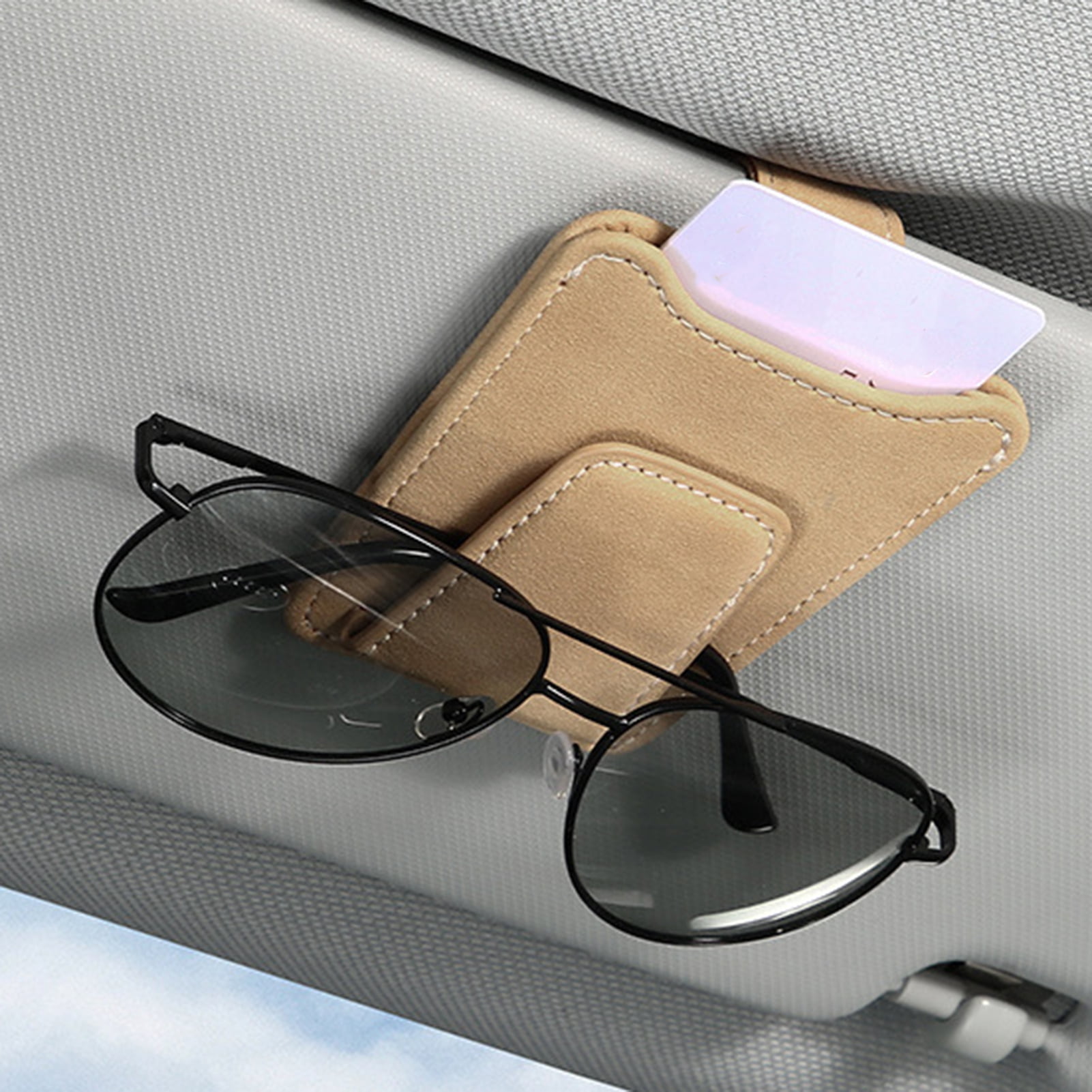 Washranp Car Sunglass Holder Faux Leather Car Visor Organizer Eyeglass Hanger Clip