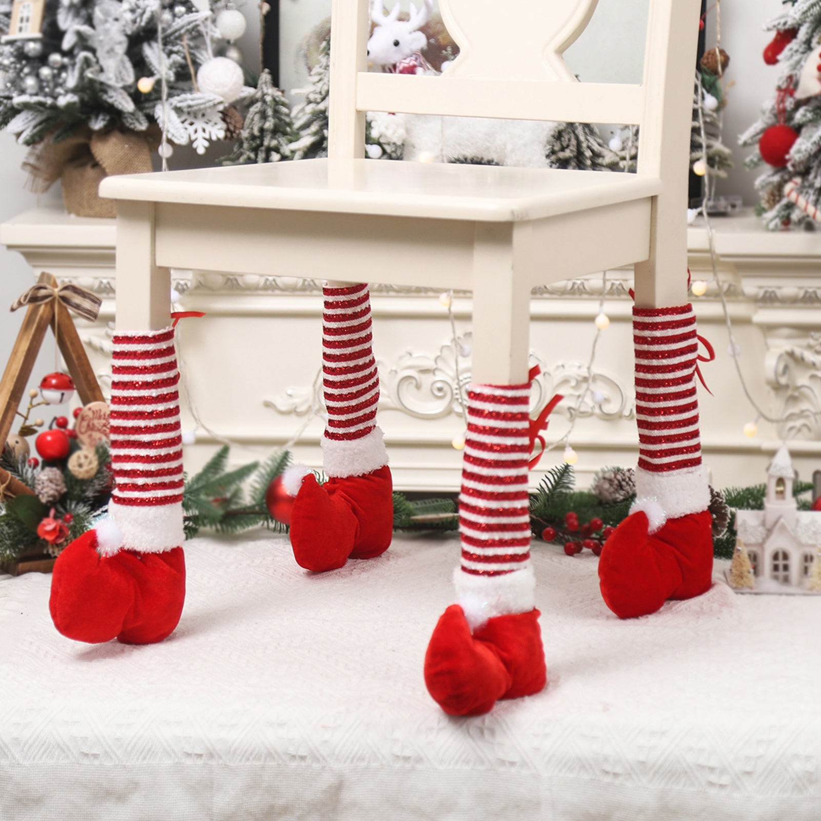 Washranp Christmas Table Leg Cover,Stripes Elf Feet Table Legs Party Decorations Favors