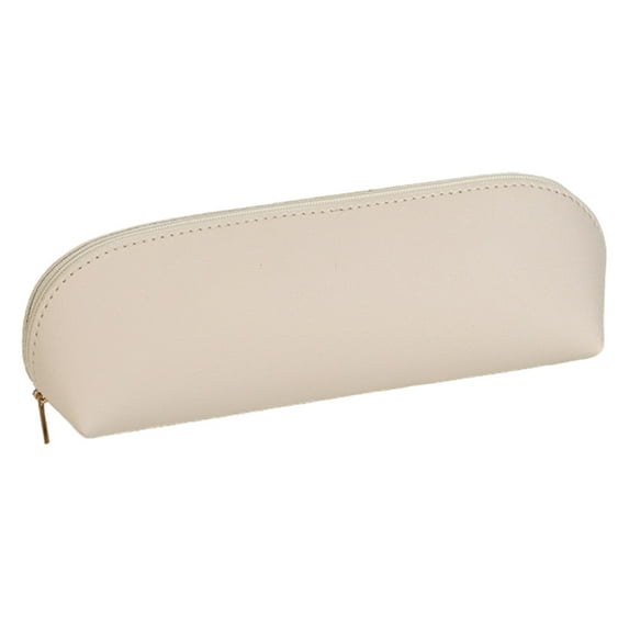 Washranp Fake Leather Pencil Case,Solid Color Waterproof Durable Smooth Zipper Stationery Storage Bag Curved Shape Cosmetic Bag for Men Women