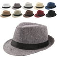 thumbnail image 1 of Washranp Fedora Straw Hat Solid Color Panama Wide Brim Sun Short Brim Panama Jazz Hat for Men Women, 1 of 7