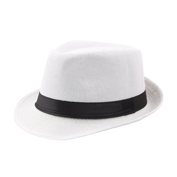 Washranp Fedora Straw Hat Solid Color Panama Wide Brim Sun Short Brim Panama Jazz Hat for Men Women