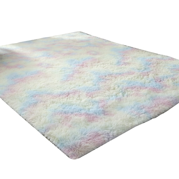 Washranp Fluffy Tie-Dyed Area Rugs,Soft Long Plush Rectangle Floor Carpets Non-Slip Machine Washable for Home Decor