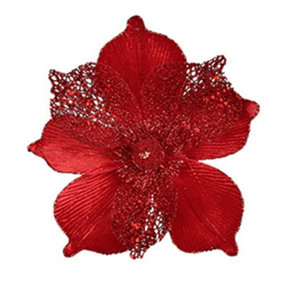 Washranp Glitter Christmas Poinsettia Flowers Decorations,Artificial Poinsettia Flowers Heads for Christmas Tree Decorations