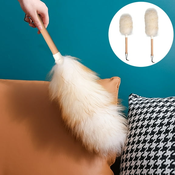 Washranp Lambswool Dusters with Solid Wooden Handle,Reusable Anti-Static Flexible Feather Duster Hanging Rope for Office Home Car
