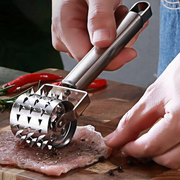 Washranp Meat Tenderizer,Stainless Steel Heavy Duty Meat Tenderizer Roller Rolling Hammer with Long Handle Meat Needle Pin Hole Punch for Steak Chicken Beef